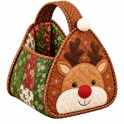 Christmas Elk DIY Quilted Fabric Christmas Handheld Basket Storage Basket for Gifts Candies AU