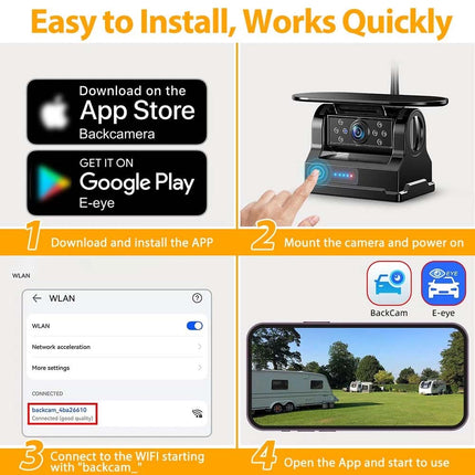 Wireless Reversing Camera Solar Wifi 1080P BSD For iPhone Android Truck