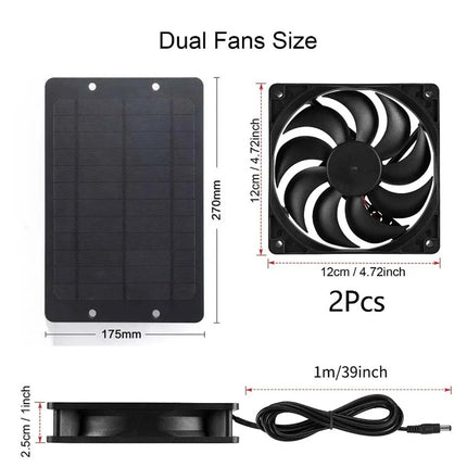 12V 40W Solar Panel Dual Exhaust Roof Attic Fan Air Ventilation Van Greenhouse