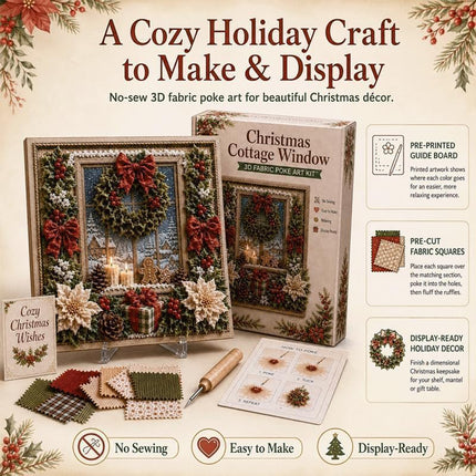 3D Christmas Fabric Poke Art Kit, DIY Needle Punch Craft Set with Frame Decor Wreath Set