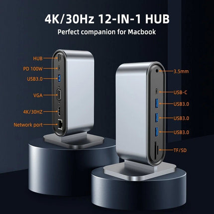 12 Ports HD/VGA/Audio/TF card/USB 3.0/PD 100W Fast Charging Charger Dock Station