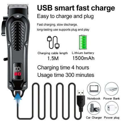 Professional Barber Electric Hair clipper LED display screen charging Trimmer