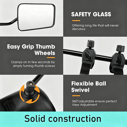 2x Towing Mirrors Pair Clip on Multi Fit Clamp On Towing Caravan 4X4 Trailer 4WD
