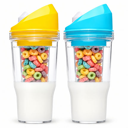 2 Set 600ml Cereal Cup with Milk Compartment Portable Breakfast Cup