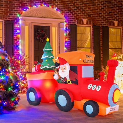 2.6M Christmas Inflatable Blow Up Xmas Santa Train w/6 Bright LED lights Decor