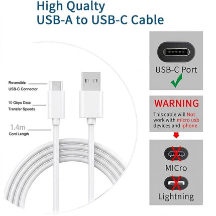 Universal USB to Type-C Fast Wall Charger Adapter with Charging Cable White