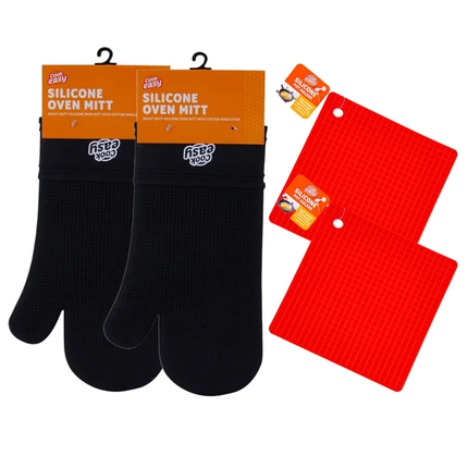 4Pcs Kitchen Set Silicone Gloves Mats Heat Resistant Baking Microwave Oven Mitts