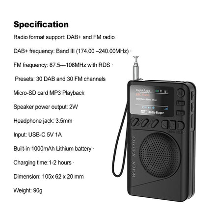 Pocket DAB/DAB+ Digital FM Radio LCD Display Good Sound Speaker Long Life