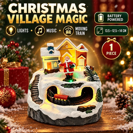 Resin Christmas Village House with Musical Light Up Train & LED Lights