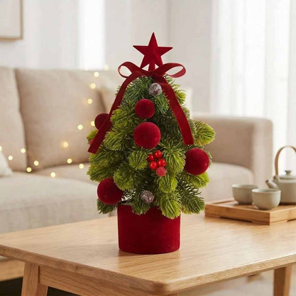 Ribbon Bow Mini Christmas Tree Plush Xmas Decorative Ornament Home