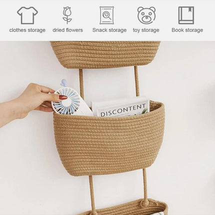 Hanging Storage Basket 3Tier Wall Mounted for Bedroom Living Room Organizer