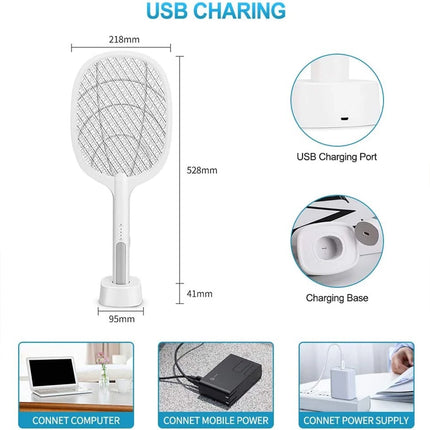 Electric USB Rechargable Racket Fly Swatter Mosquito Insect Killer UV Bug Zapper