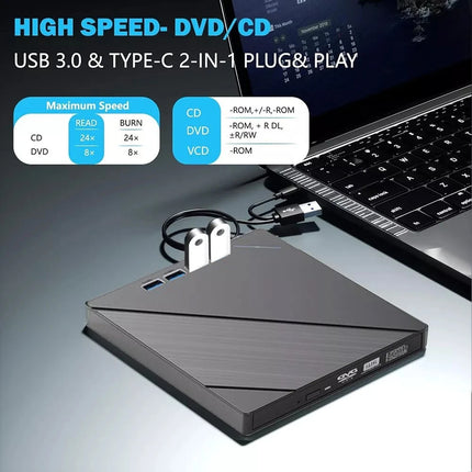 7-in-1 Slim External CD DVD Drive USB 3.0 Reader Writer Burner Player For Laptop