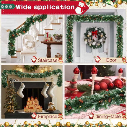 9ft Pre-Lit Artificial Christmas Garlands Xmas Garland Decorated Pine Cones