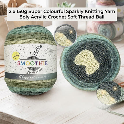 2x 150g Jumbo Colourful Sparkly Knitting Yarn Acrylic Crochet Soft Thread Wool