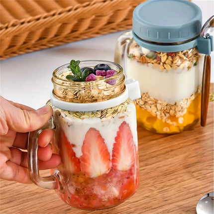 4PCS Overnight Oats Jars Airtight Oat Container 480ML with Mark lines Spoon Lid