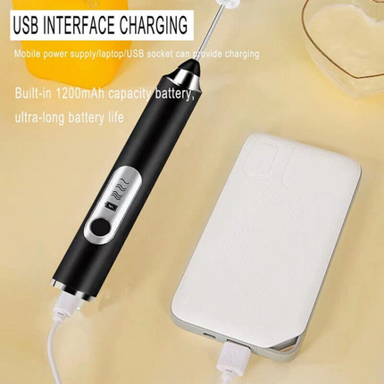 Handheld Electric Coffee Milk Frother Whisk Egg Beater Rechargeable 3 Speeds