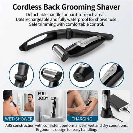 Body Hair Removal Electric Back Shaver Razor Manscaping Trimmer for Mens