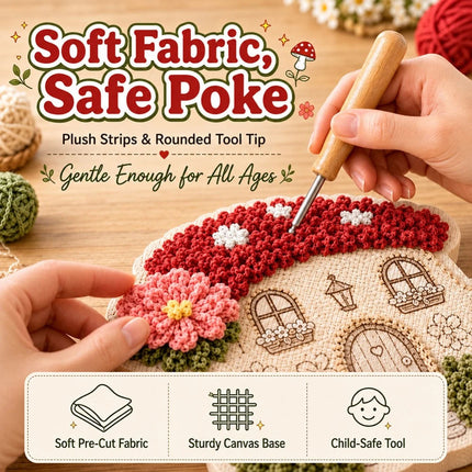 Whimsical Village 3D Fabric Poke Art Kit, Floral Mushroom Cottage Craft Set AU
