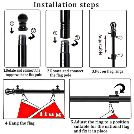 Flag Pole Kit 6 Ft,Flag Pole with Bracket,Heavy Stainless Steel Garden Flagpole Black