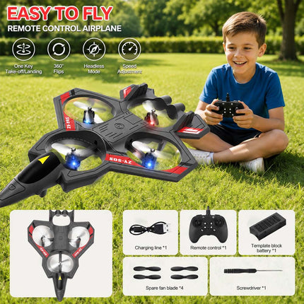 Foam Remote Control Airplane with Light RC Plane 360° Flip Fighter Jet Toy Drone