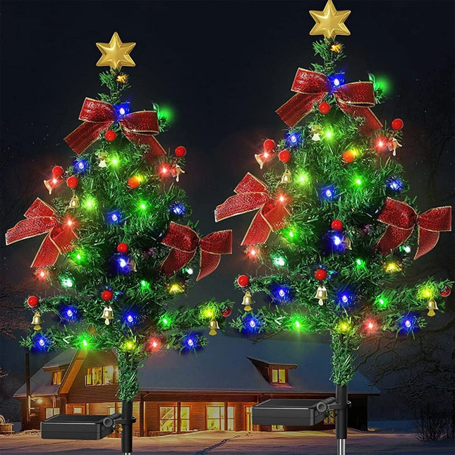 2X Solar Christmas Tree Lights LED Stake Lamp Garden Path Light Outdoor Decor