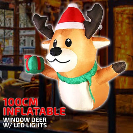 Inflatable Christmas Reindeer W/ LED Light 100CM Lean Out From Window Xmas Decor