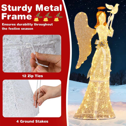 3D Lighted Angel Christmas Xmas Decoration 165cm Halo Angel w/ Pigeon&LED Lights