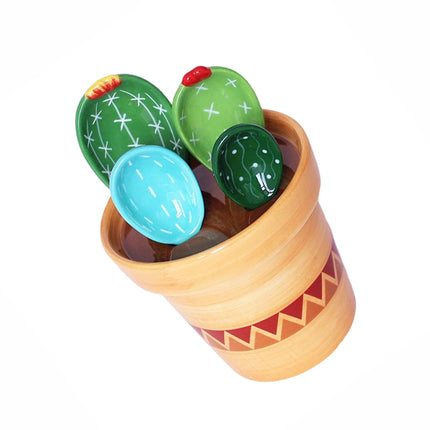 Ceramic Cactus Measuring Spoons Baking Measuring Spoons with Holder Kitchen    (4 Colors)