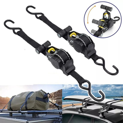 2PCS Automatic Retractable Ratchet Tie-Down Straps Self Retracting Straps