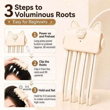 Electric Cordless Heated Hair Volume Clip- Root Clips for Curly Hair Volume Beige