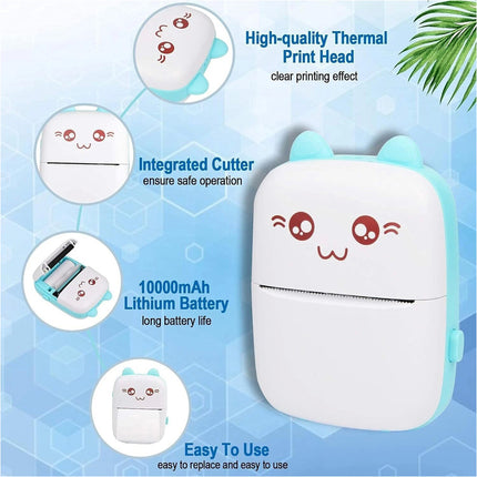 Blue Mini Portable Pocket Bluetooth Thermal Printer Wireless Photo Inkless Sticker