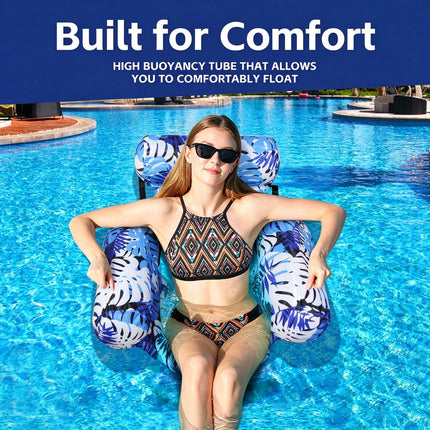Inflatable Pool Floats Adult Lounge Chairs, Heavy‑Duty Pool Floating Chair Blue