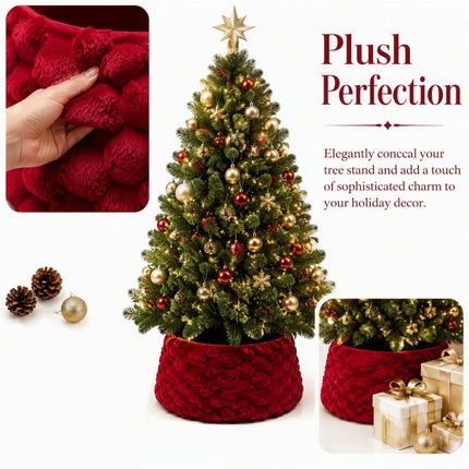 Foldable Tree Bottom Decoration Round Xmas Tree Base Decor Family Holiday Red