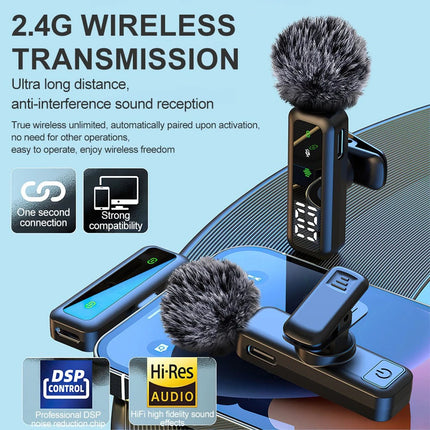 Wireless Lavalier Microphone For Phone Android iPhone Vlog Live Stream Mini Mic