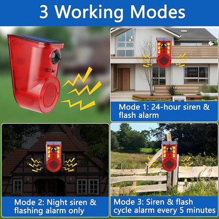 Solar Alarm LED Light Solar Strobe Light Wireless Motion Sensor Detector Outdoor