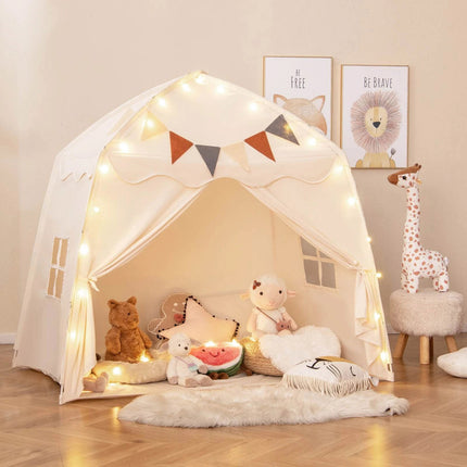 Indoor  Outdoor Dome Teepee Style Play Tent, Portable Playhouse with Bright LED Lights and Decor Flags