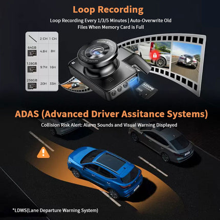AZDOME M17 Pro Dash Cam Voice Activated Front Rear Wifi 64GB Card Loop Recording