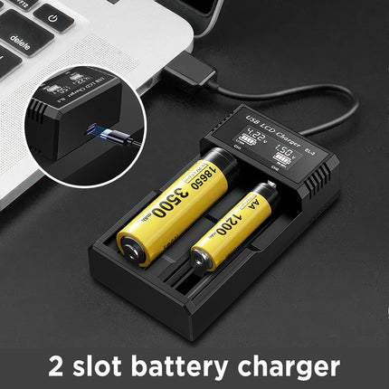 18650 Battery Charger 2 Bay Battery Charger LCD Display For Rechargeable Battery