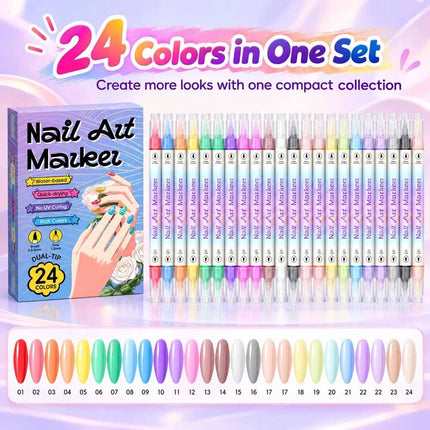 24 Colors Dual-Ended Nail Art Pens Set,24pcs Dual-Ended Pens
