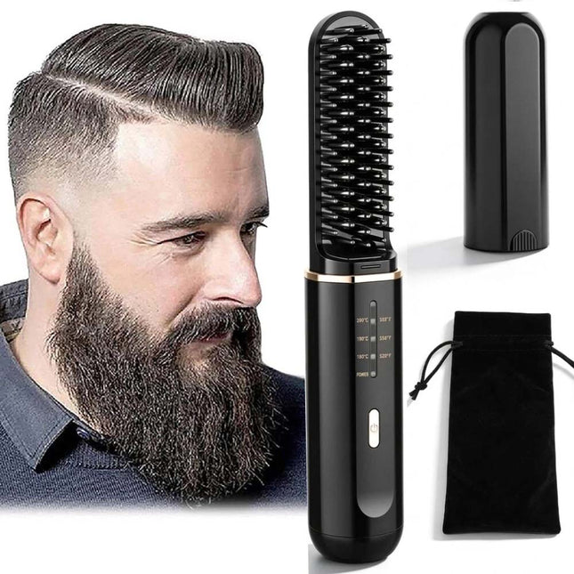 Cordless Beard Hair Straightener Brush Ion Heated Straightening Comb USB Rechargeable