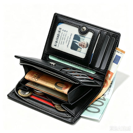 New Men's Genuine Leather Zipper Short Wallet Multi Card Slots Fashion Vertical Mini Snap Coin Purse