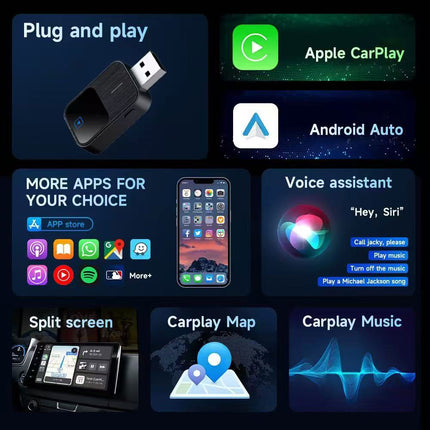 Wireless Carplay Adapter Android Auto USB Car Dongle 2 in 1 Mini Auto Navigation