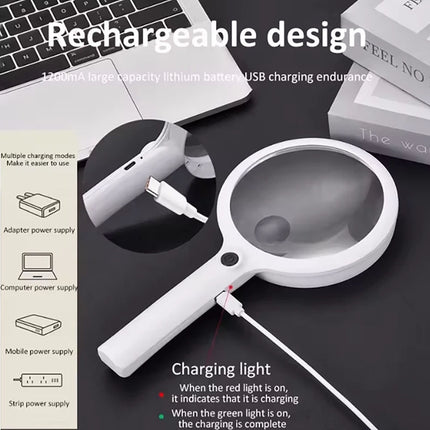 30X  10X Handheld Magnifier Rechargeable 24 LED Light Magnifying Glass