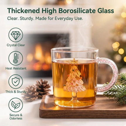 3D Christmas Tree Borosilicate Glass Mug Built-in Cup for Coffee Milk Tea
