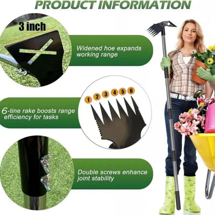 59" Manual Weed Remover Tool 2 in 1 Hand Weed Rake and Garden Hoe for Gardening