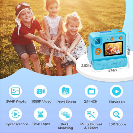 Blue Portable Digital Instant Print Camera with Thermal Printing