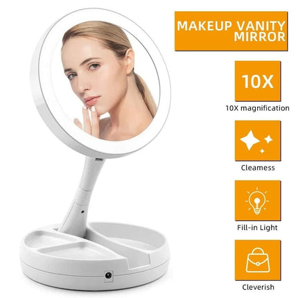10X Magnifying Makeup Mirror With LED Light 360° Rotation Flexible Foldable NEW