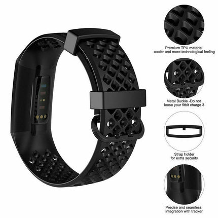 Fitbit Charge 3 4 Watch Soft Silicone Sports Replacement Band Wrist Strap Black
