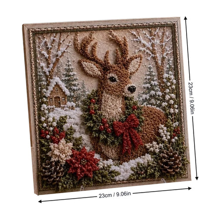 3D Christmas Fabric Poke Art Kit, DIY Punch Craft Set with Frame Decor Deer Set